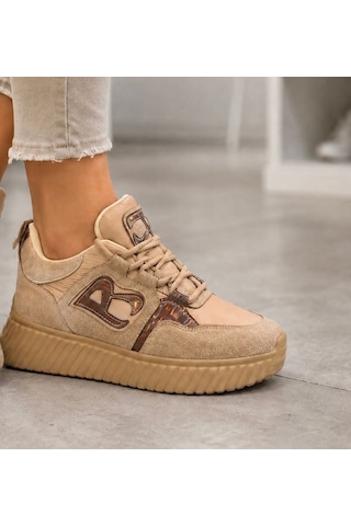 Papucumun Dünyası Kadın Modern Chunky Taban Yumuşak İç Yapılı Günlük Sneaker Bej