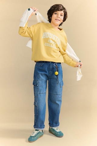 Defacto Erkek Çocuk Oversize Geniş Kalıp Baskılı Sweatshirt Kumaşı Sweatshirt G6170a826spyl502 Sarı-yl502