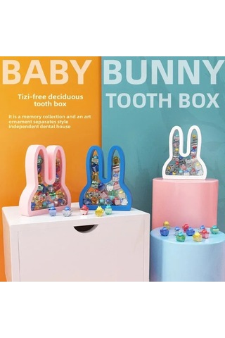 Moveevo Küçük Çocuk Diş Kutusu - Unutulmaz Anılar İçin Sağlam Saklama Kutusu, Bebek Dişlerini Koruyarak Dekoratif Bir Süs Eseri Tavşan Desenli - Mavi