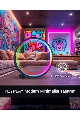 Akıllı Rgb Müzik Ritim Gece Lambası 25cm Led Halka Masa Lambası Bluetooth Kumandalı App Kontrollü Ortam Işığı Siyah