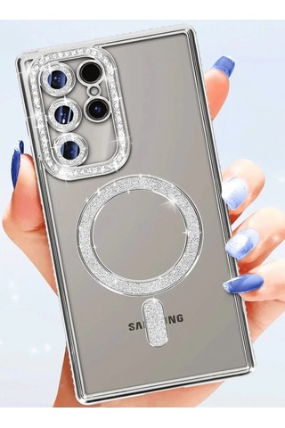 Samsung Galaxy Uyumlu S25 Ultra Kılıf Joke Simli Magneticsafe Kılıf - Mavi