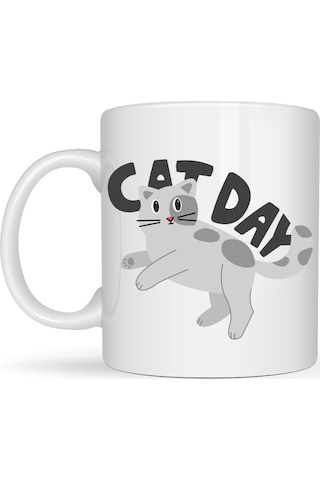 Cat Day Kedi Desenli Porselen Kupa Model 67 Sevimli Kedi Figürlü, Günlük Kullanıma Uygun, Kahve & Çay Kupası Diğer
