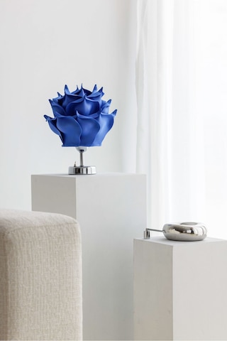Dekor Yapay Eva Çiçeği Kablosuz Masa Lambası Saks Mavisi-gümüş 9v Pil 75-90 Saat