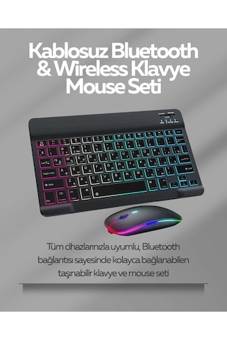 Mey Najmaddin Tüm Cihazlarla Uyumlu Rgb Işıklı Kablosuz Klavye Ve Mouse Seti Najmaddin