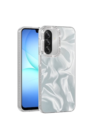 Samsung Galaxy Uyumlu A37 Kılıf Airbagli Parlak Taş Detay Tasarımlı Esila Kılıf Beyaz