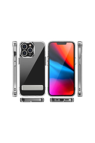 Apple Uyumlu iPhone 12 Pro Max Kılıf Standlı Şeffaf Silikon Zore L-stand Kapak Renksiz