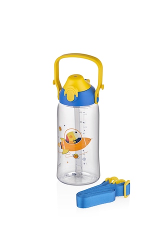 Uzspace Yeni Koleksiyon Askılı Kulplu Pipetli Tritan Çocuk Su Matarası Mavi 500 ML