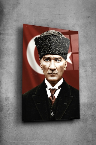 Atatürk Cam Tablo - Portre - Cam Tablo - Duvar Dekoru - Atatürk Portresi - Kaliteli Baskı Ata021 Atatürk Temalı Dekoratif Duvar Tablosu, Salon, Ofis Ve Çalışma Alanı Dekoru,