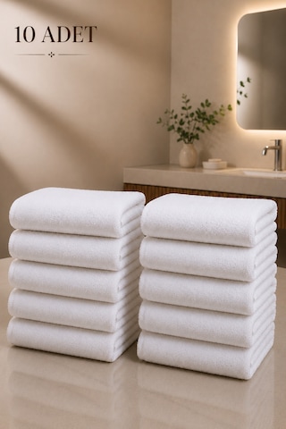 10 Adet Beyaz 50x85 Cm 200 Gram Bukle - Armür Otel El-yüz Havlusu Beyaz