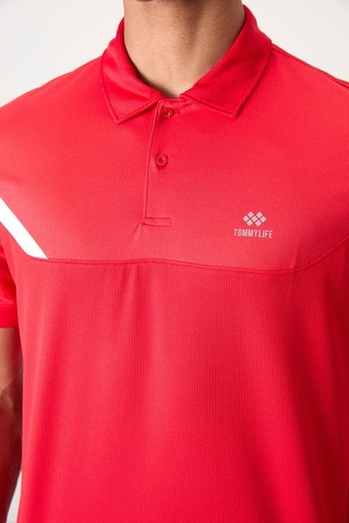 Kırmızı Nefes Alan Dokulu İnce Esnek Standart Fit Polo Yaka Erkek Performans T-shirt - 88402 Kırmızı