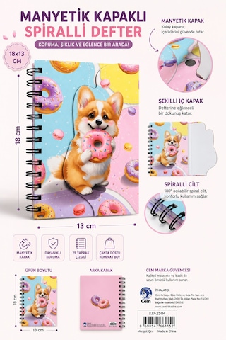 Dolphin Manyetik Kapaklı Spiralli Defter Köpek Ve Donut Figürlü Not Defteri