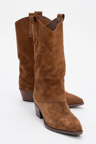 Sojo Taba Süet Hakiki Deri Kalın Topuklu Kısa Çizme TABA SÜET