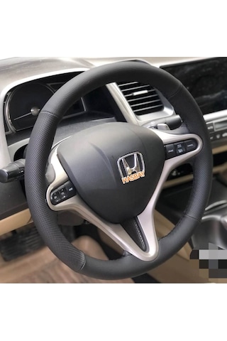 Dikişli Direksiyon Kılıfı Nokta / Siyah Deri Siyah Dikişli Honda Civic 2007 -2012 Kasa İçin -