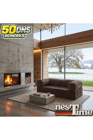 Nestime 200x100 Comfortnest Kanepe / Aktivite Koltuğu / Yatak 50 Dns Dayanıklı Orta Sert Sünger, Çıkarılabilir Kılıf, Pati Dostu Fitilli Kadife Kumaş Acı Kahve