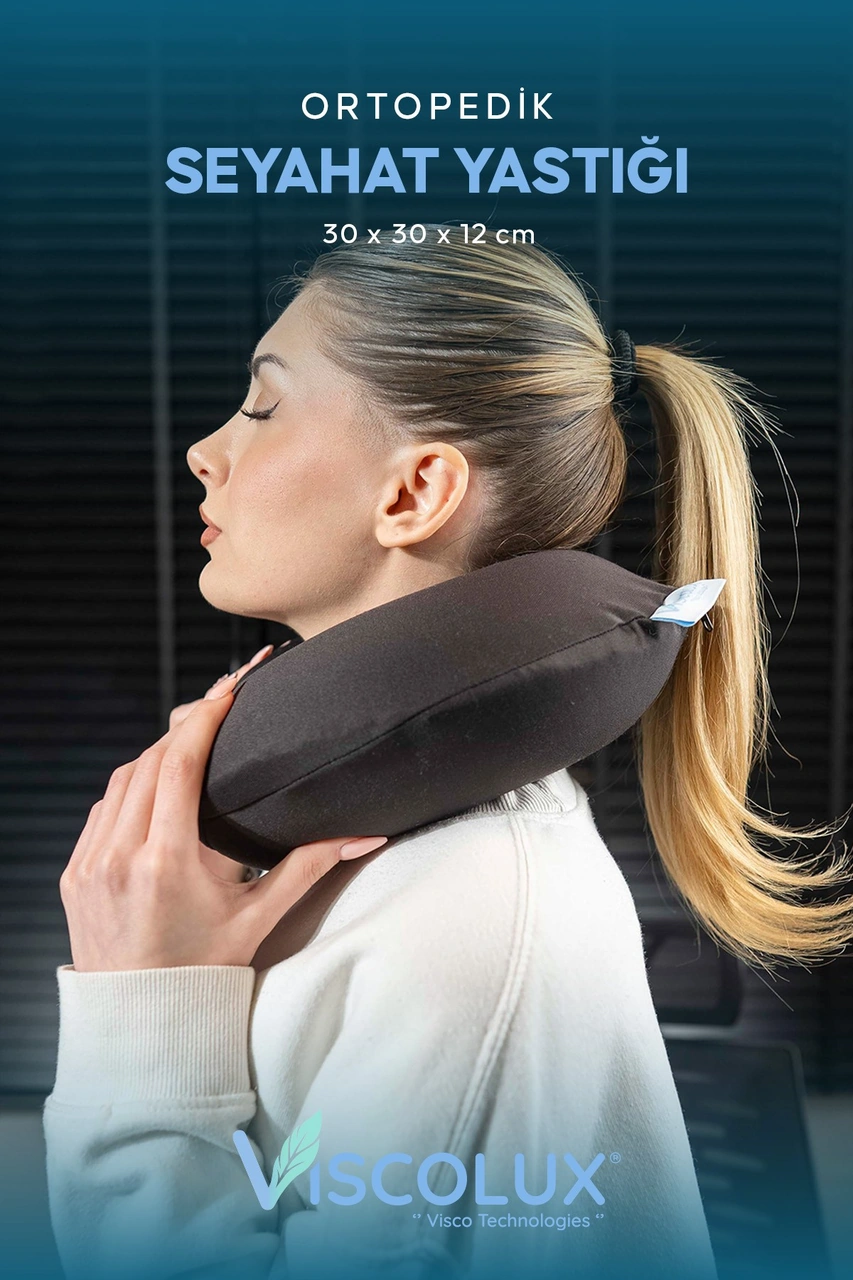 Ortopedik Visco Seyahat Yastığı - Visco Boyun Destekli Yastık 30x30x12 Siyah
