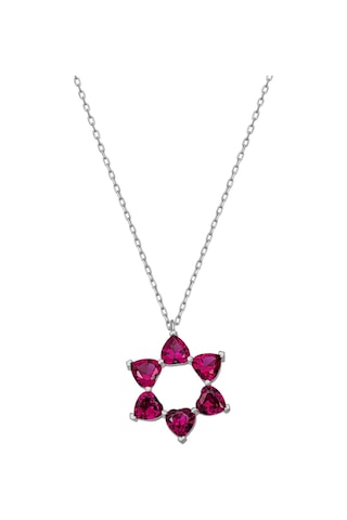 Aşkın Fısıltısı 45 + 5 Cm Uzatmalı Zincir Ruby Kalp Taşlı 925 Ayar Gümüş Kolye Gümüş