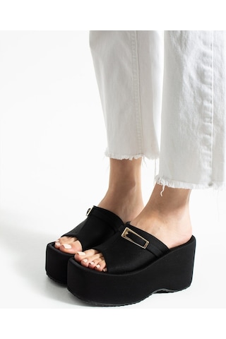 Dabab Shoes Lunara Kadın Siyah 10 Cm Platform Topuk Tokalı Kalın Taban Terlik Sandalet
