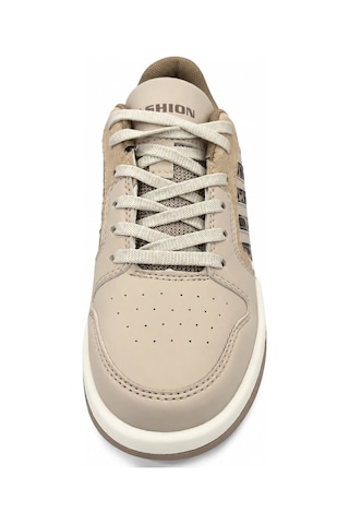 Papucumun Dünyası Lambırlent Unisex Bağcıklı Şeritli Hafif Konforlu Sneaker Krem