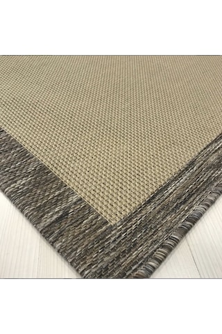 Elvey Home Jüt Sisal S9607 Gri Siyah Kaymaz Taban Hasır Dokuma Yıkanabilir Yolluk Salon Koridor Mutfak Halısı Gri/siyah