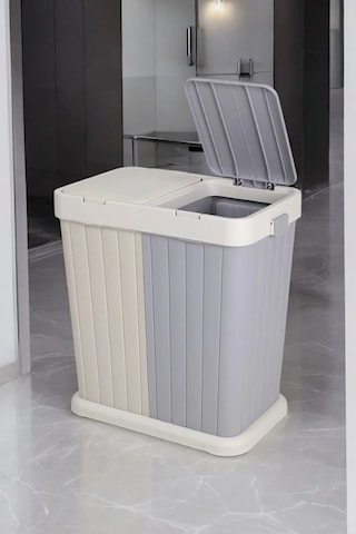 2 Bölmeli Kirli Temiz Çamaşır Sepeti 80 Lt Krem-gri Gri - Krem