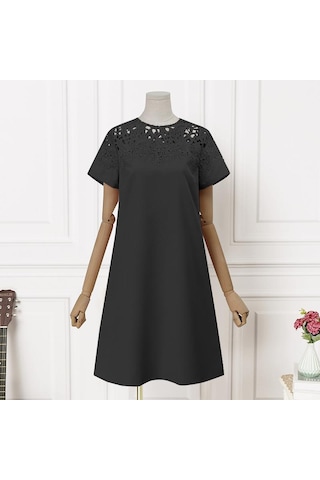 Vonda Zarif Kadın Ekleme Dantel Kısa Elbise Siyah