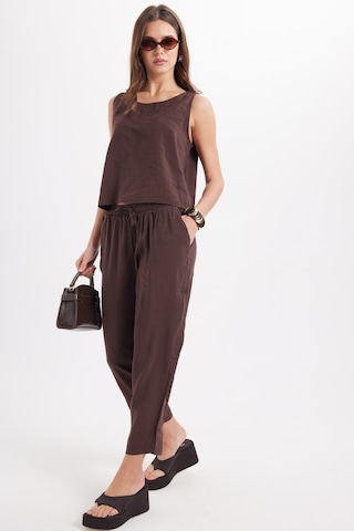 Tudors Kadın Standart Fit Normal Kesim Likralı Bisiklet Yaka Bluz Geniş Paça Kahverengi Pantolon Takım-50956