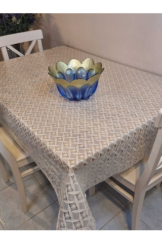 Ithal Pvc Muşamba - Desenli Silinebilir Masa Örtüsü 07iz13 Bej