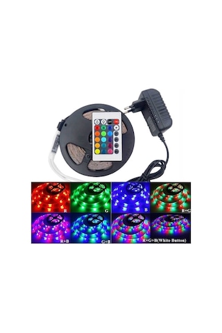 Led Animasyonlu Tak Çalıştır Rgb Şerit Kumandalı Trafolu Rgb Şerit Işık Aydınlatma 5 Metre Rnkli Led