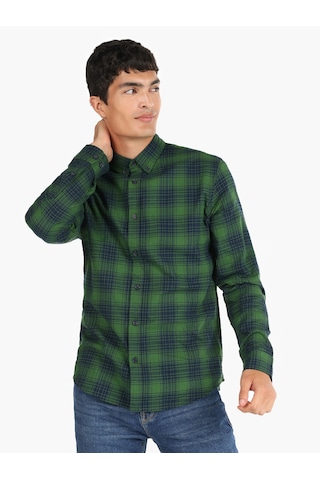 Colin's Colins Slim Fit Kareli Yeşil Erkek Uzun Kol Gömlek Yeşil