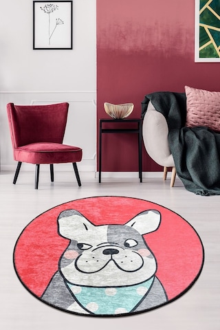 Chilai Home Happy Dogs Pınk Djt Çap Dekoratif Marka Yıkanabilir Kaymaz Taban Halı Çok Renkli