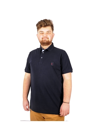 Mode Xl Battal Beden Erkek Tshirt Polo Yaka Nakışlı Klasik Pike 20553 Lacivert 001