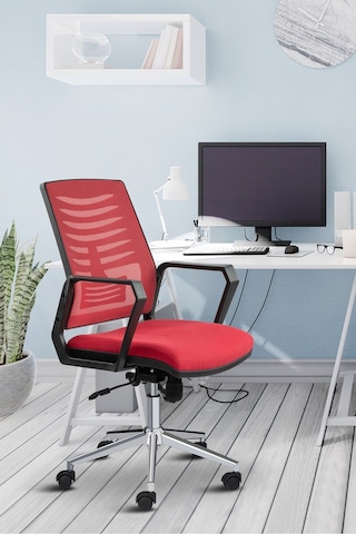Asbir Mobilya Metis Metal Ayaklı Çalışma Koltuğu Ofis Sandalyesi Kırmızı