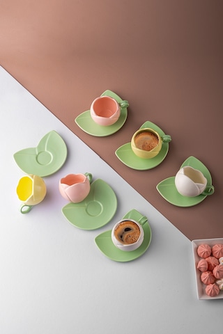 İstanbul Porselen Lale Kahve Fincan Takımı Çok Renkli 90 ML 6'lı