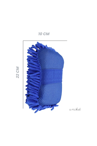 Premium Mikrofiber Araba Yıkama Süngeri Bir Yüzü Makarna, Diğer Yüzü Mop Bezi Mavi 1 Adet