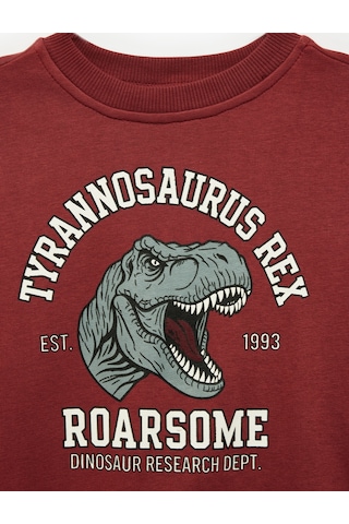 Koton Dinozor Baskılı Bisiklet Yaka Uzun Kollu Sweatshirt Bordo 7wkb10182tk
