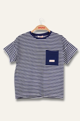 Erkek Çocuk Çizgili Çepli T-shirt - Lacivert Çizgili Lacivert