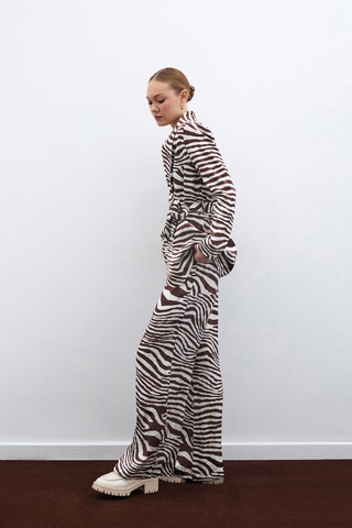 Sateen Salaş Zebra Desen Pantolon - Kahve-135475 Kahve