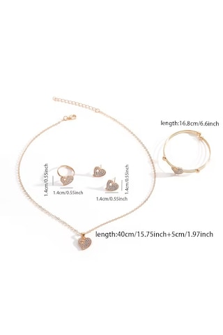 Moda Kolye, Küpe, Yüzük, Kalp Crystal Set, Sevgililer Günü Altın
