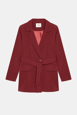 Sââde Kadın Tek Düğmeli Dokuma Kruvaze Blazer Ceket - Kuşaklı Bordo