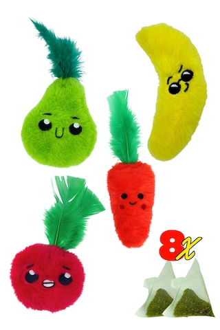 Miyav Çılgın Manav- 4 Adet Peluş Kedi Oyuncak Seti 8 Adet Catnip