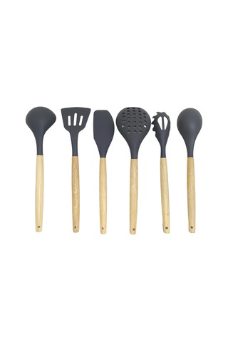 Ivory Doğal Bambu Saplı %100 Silikon Mutfak Seti 6 Parça Gri