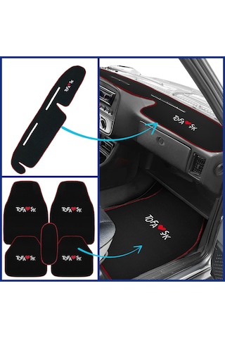Tofaş Şahin Doğan Kartal Siyah Renk Oto Halı Paspas Seti + Yüksek Torpido Koruma Kaplama Halısı