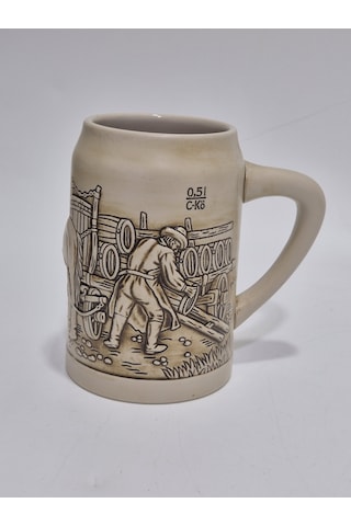 Vintage Tankart Kabartmalı At Arabası Figürlü Alman Bira Bardağı 14cm