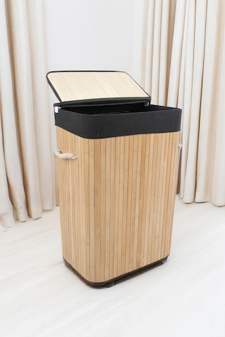 Soley Foldi Bamboo Örme Çamaşır Sepeti Siyah