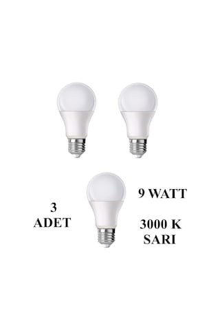 9w E27 Led Ampul 3000k Sıcak Sarı Işık 3 Adet