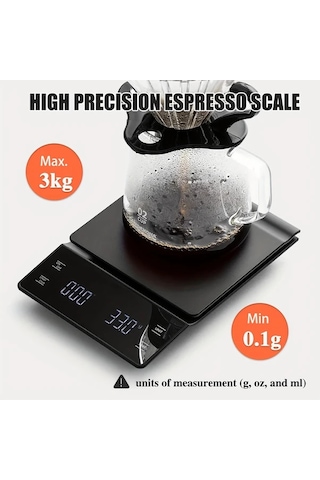 Honeybeeshop Siyah 1 Adet Mini Kahve Tartısı Zamanlayıcılı 0 3g 3kg Hassas Espresso Tartısı Dijital Mutfak Barista Tartısı Siyah-