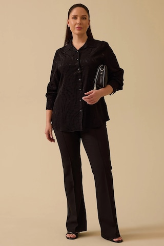 Galaxi Kadın Büyük Beden Jakarlı Düğmeli Gömlek 4011 Siyah Siyah