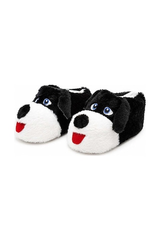 Modafocus Sevimli Köpek Figürlü Peluş Unisex Ev Pandufu - Sevgili Kombin - Siyah Siyah
