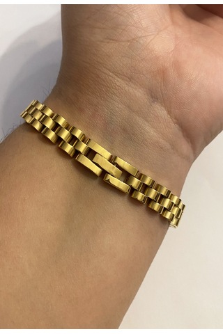 Celikchi Erkek Hasır Model İnce Gold Renk Çelik Bileklik