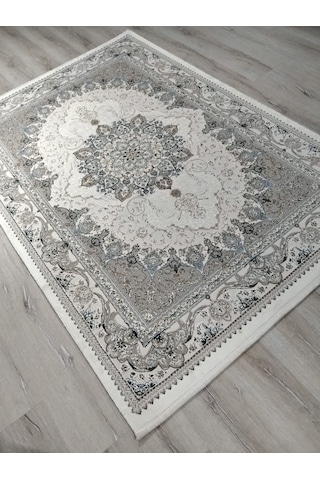 Vera Klasik Desenli Ipeksi Yumuşaklıkta Dokunmuş Makina Halısı 160x230 Cm Mavi Krem